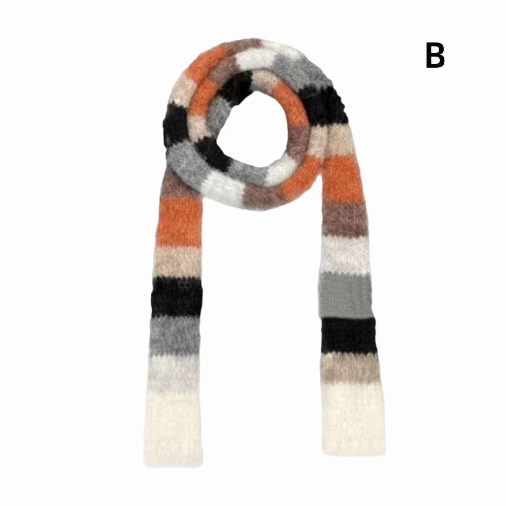 Winter Clothing Looks - Y2K-stijl gestreepte gebreide sjaal, warme kleurencombinatie,