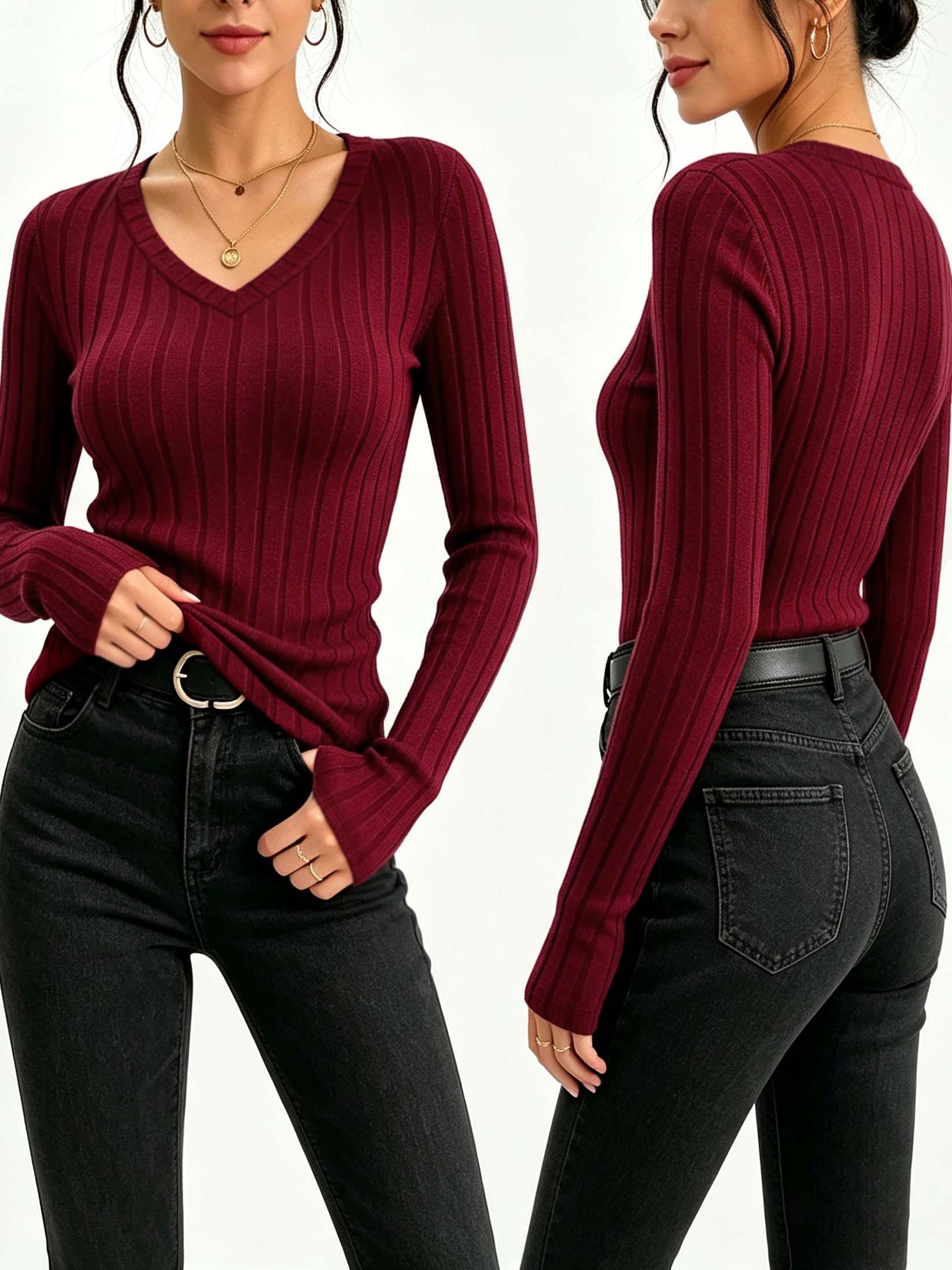 Winter Clothing For Woman - Dames effen geribbelde gebreide top met